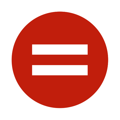 A red circle featuring a white equal sign in the center.