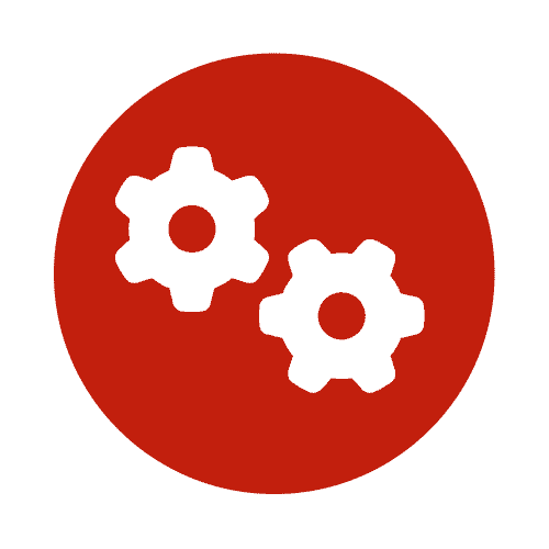 Two white gear icons within a red circle represent our comprehensive Jahresvereinbarung and efficient Konditionenmanagement.