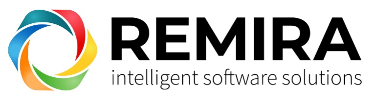 Logo von REMIRA mit dem Slogan „Intelligente Softwarelösungen“ und einem bunten Kreisemblem auf der linken Seite, das die Kompetenz von REMIRA im Konditionenmanagement hervorhebt.