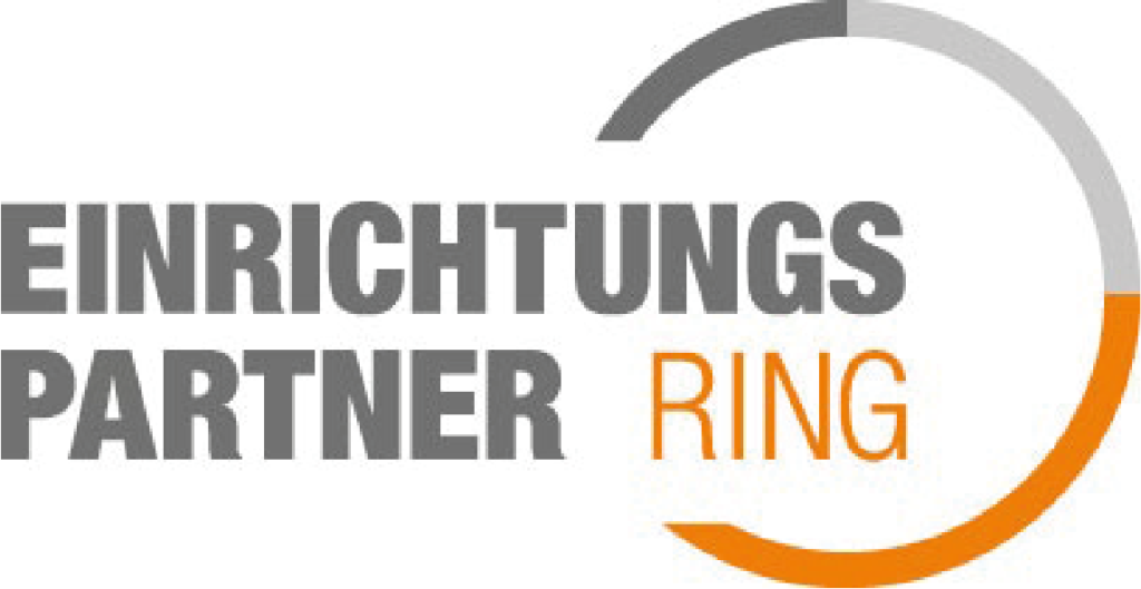 The image depicts the logo of "Einrichtungs Partner Ring" with the text in gray and orange, featuring a semi-circular design element on the right, symbolizing their robust Jahresvereinbarung strategy.