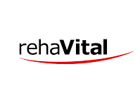 Das Bild zeigt das „rehaVital“-Logo, bei dem „reha“ in Schwarz, „Vital“ in fetter schwarzer Schrift und eine rote, geschwungene Linie, die den Text unterstreicht, auf weißem Hintergrund zu sehen sind.